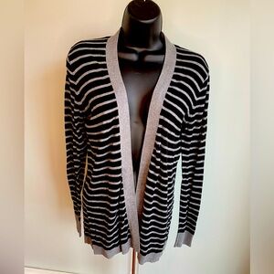 Loft striped sweater/cardigan. Black and grey stripes. Medium
